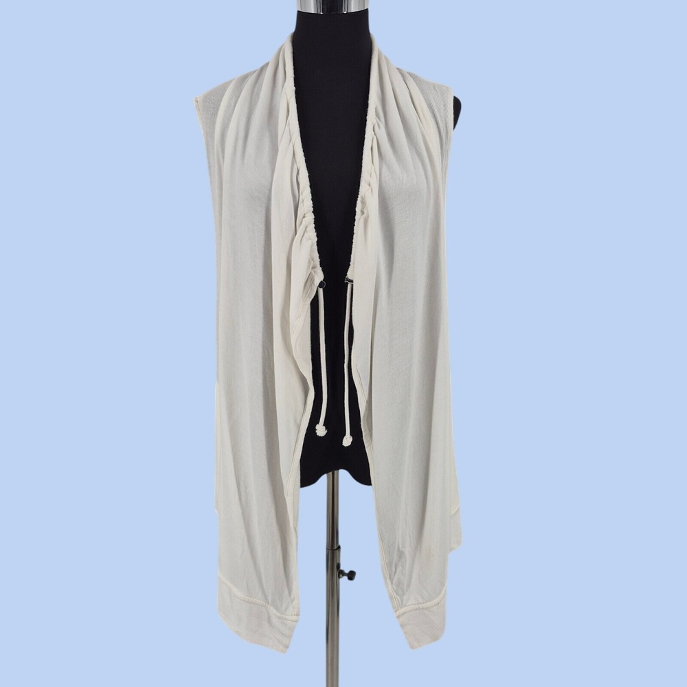 Athleta Womens Cream Sleeveless Open Front Draped Cinched Vest Cardigan Size S